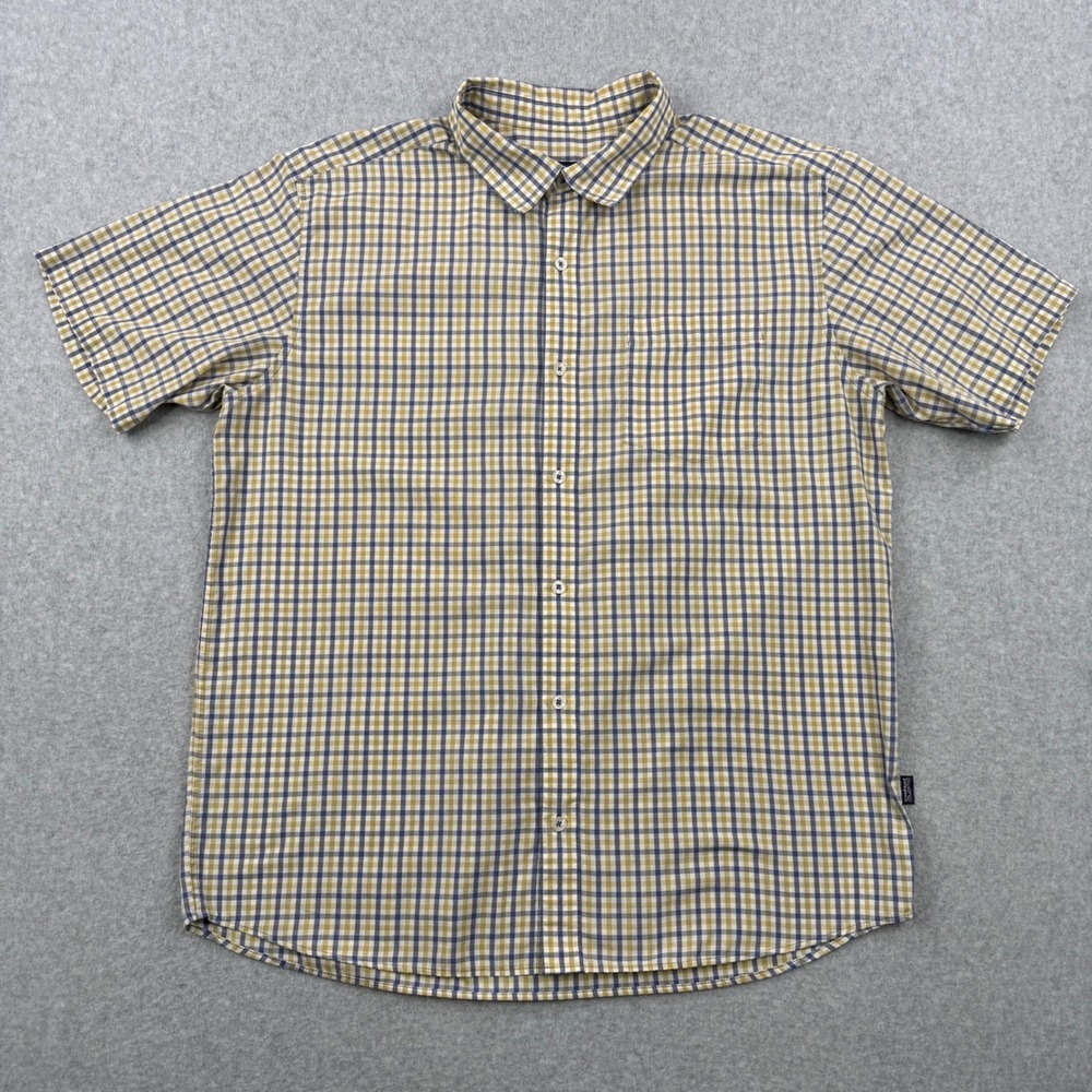 Vintage Patagonia Shirt Mens Large Yellow Plaid Fezzman Button Up Organic Cotton